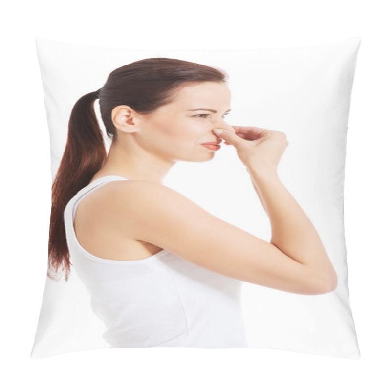 Personality  Beautiful Woman Smells Bad Scent. Pillow Covers