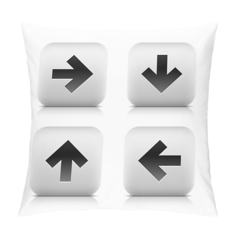 Personality  Black Arrow Icon Web Sign. Right, Down, Left, Up Glyph. Series Stone Style. Rounded Square Button With Shadow And Reflection On White Background. Vector Illustration Clip-art Design Element In 8 Eps Pillow Covers