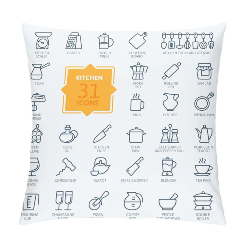 Personality  Outline Icon Collection - Cooking, Kitchen Tools And Utensils Pillow Covers