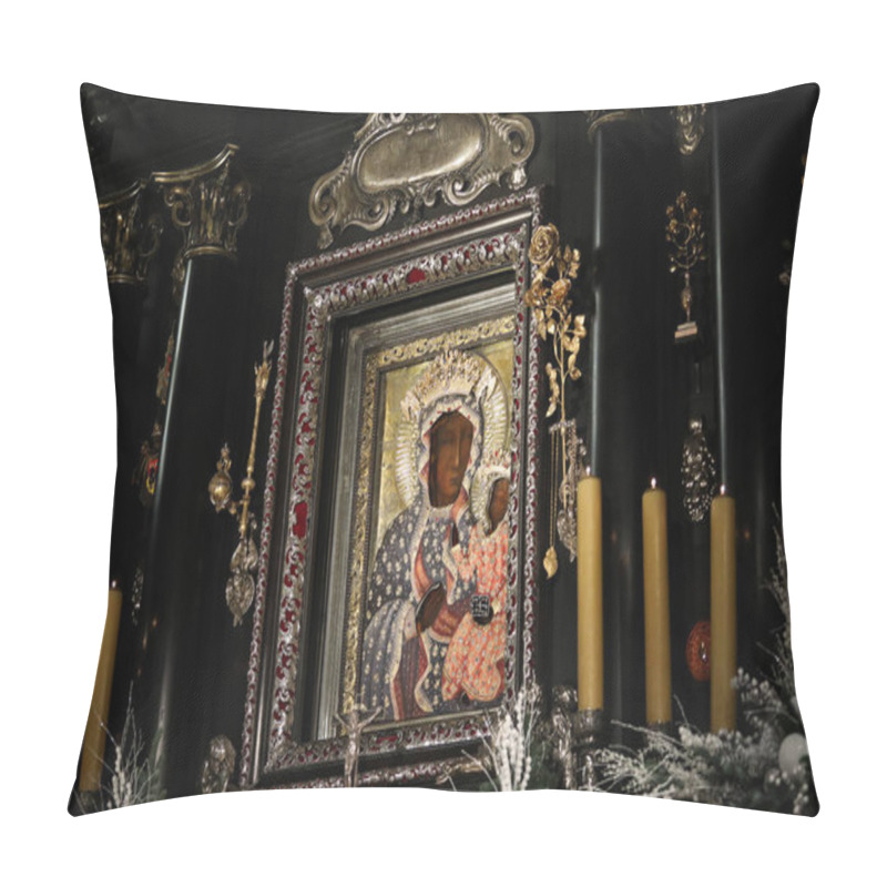 Personality  Czestochowa , Poland - 21 January 2020: Jasna Gora Monastery: The Wonderful Image Of The Black Madonna Of Czestochowa (Our Lady Of Czestochowa) Pillow Covers