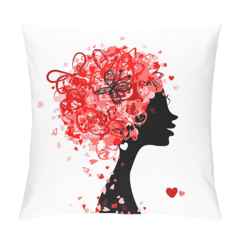 Personality  Female Head With Hairstyle Made From Tiny Hearts For Your Design Pillow Covers