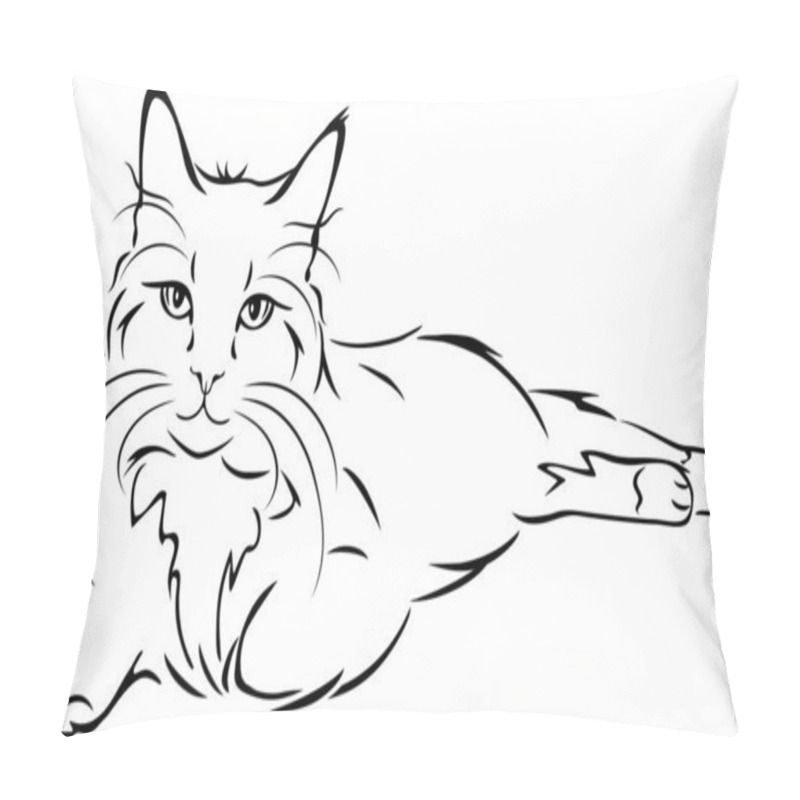 Personality  Outlined Portrait Of A Lying Cat Pillow Covers