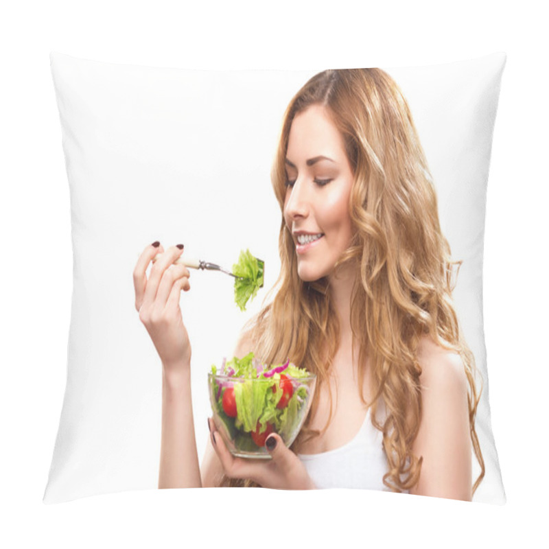 Personality  Smiling Beautiful Woman Looks At A Lettuce Leaf Pillow Covers