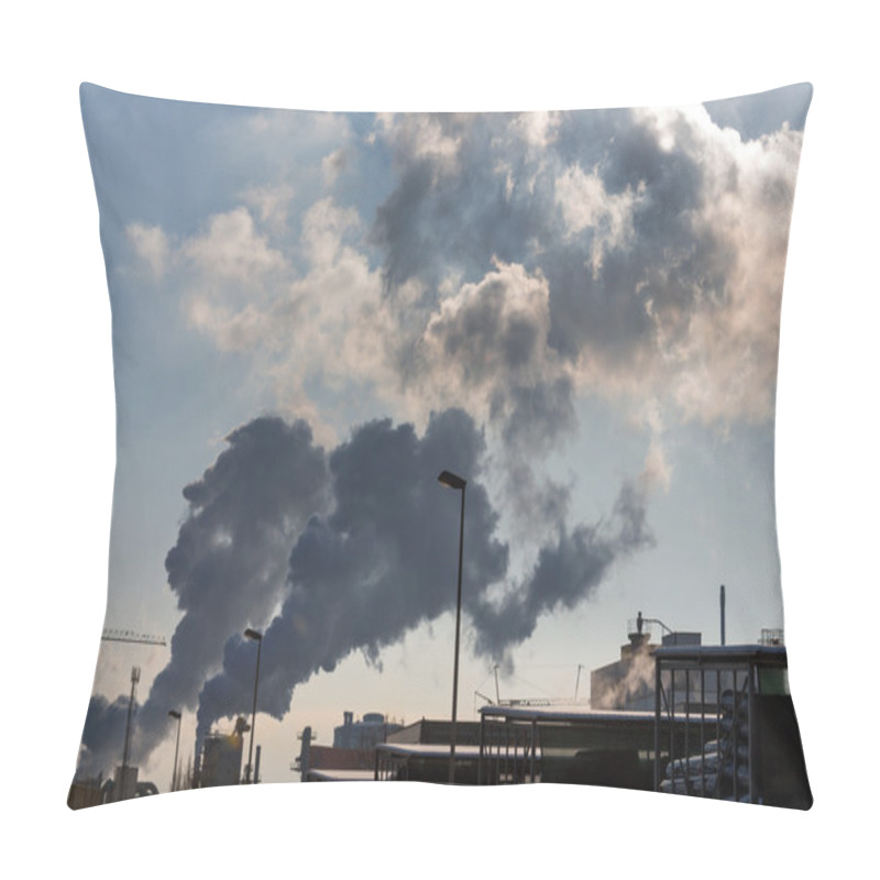 Personality  Industrial Chimney With Exhaust Gases Pillow Covers