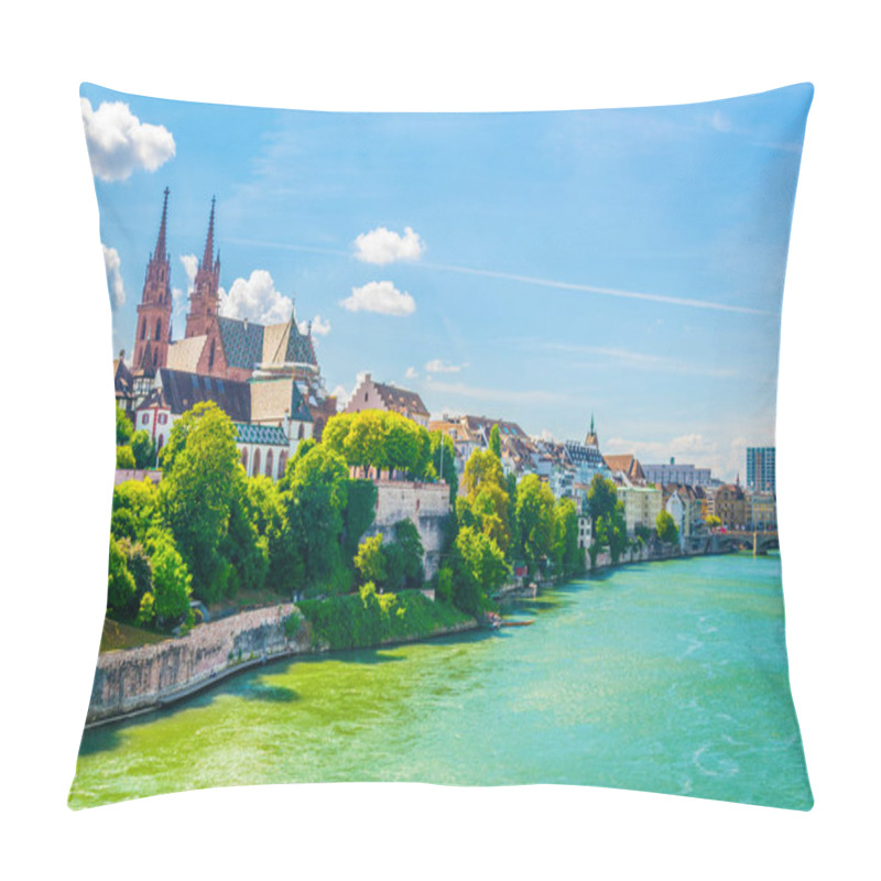 Personality  Riverside Of Rhine In Basel Dominated By Majestic Building Of Munster Church, Switzerlan Pillow Covers