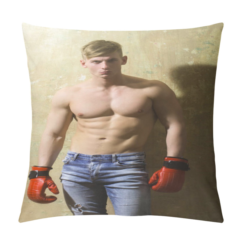 Personality  Sexy, Muscular Man In Red, Boxing Gloves Pillow Covers