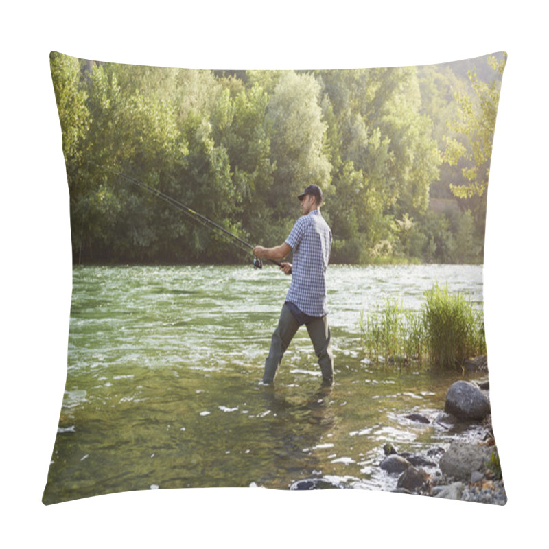 Personality  Fisherman Standing Near River And Holding Fishing Rod Pillow Covers