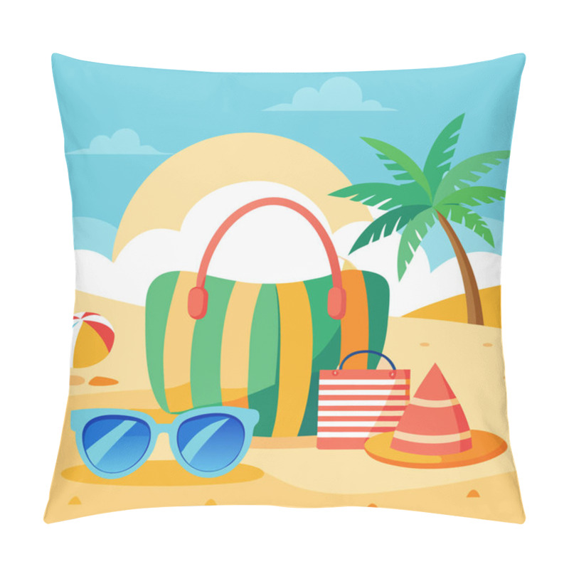 Personality  Summer Beach Essentials Vector Art With Striped Tote And Accessories Pillow Covers