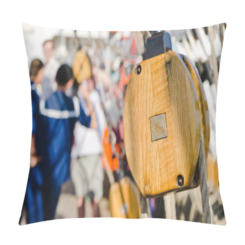 Personality  Blocks And Rigging At The Old Sailboat, Close-up Pillow Covers