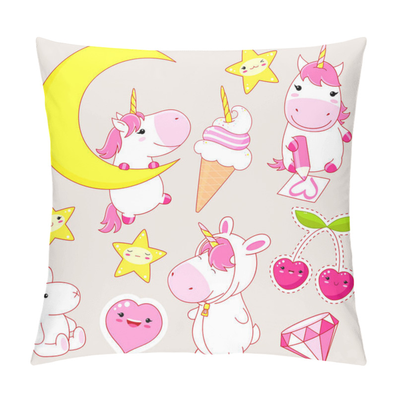 Personality  Set Of Cute Unicorns Stickers In Kawaii Style Pillow Covers