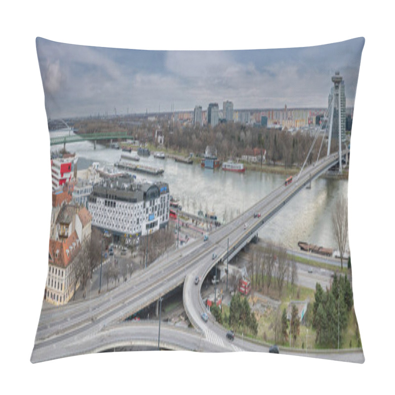 Personality  Bratislava, Slovakia - January, 04, 2024 : Bridge Of The Slovak National Uprising (Most SNP) Or New Bridge (Novy Most) In Bratislava. Slovakia. Pillow Covers