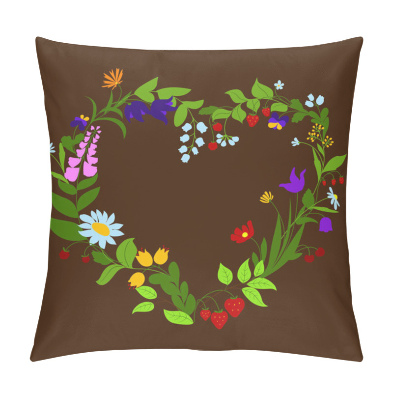 Personality  Heart Shaped Frame With Flowers And Berries Pillow Covers