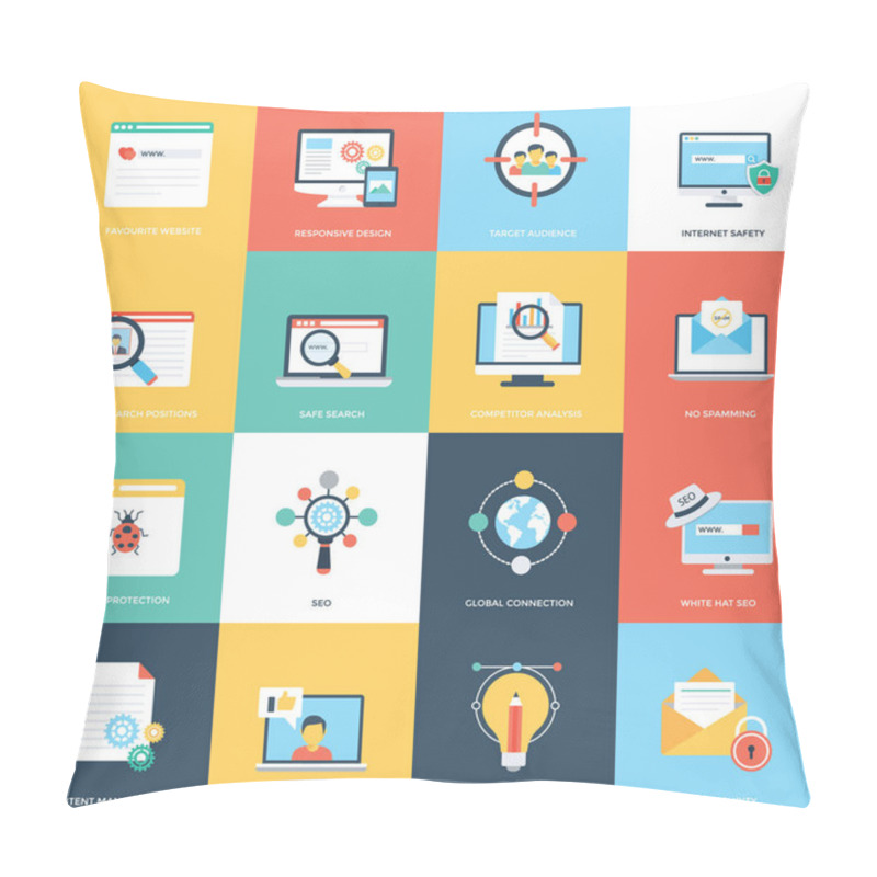 Personality  Web And Seo Flat Design Vector Icons Pillow Covers