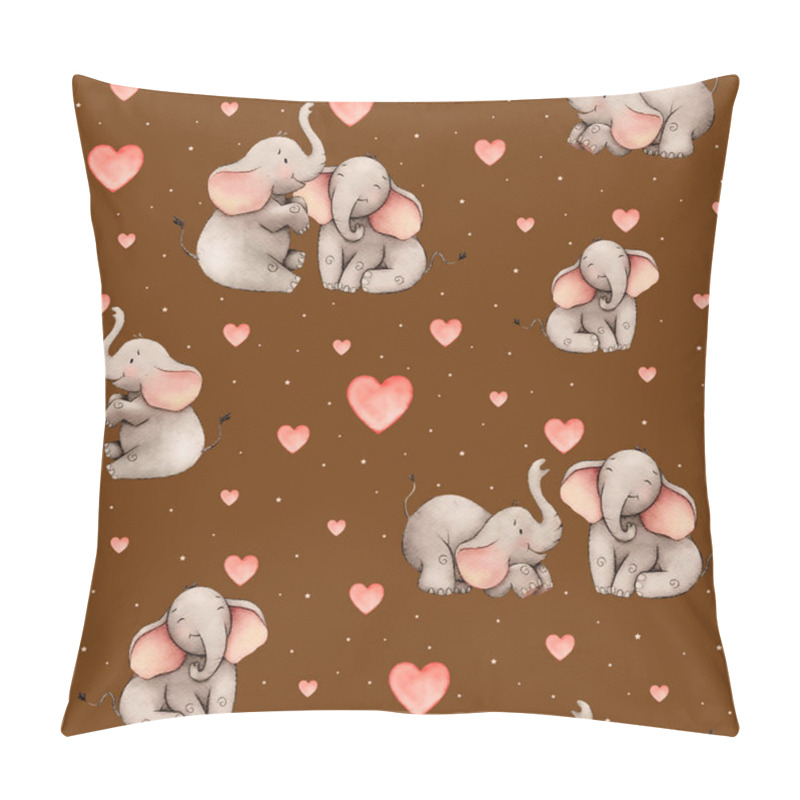 Personality  Cute Elephants Sharing Affection On A Brown Background With Soft Pink Hearts, Ideal For Children's Decor Pillow Covers