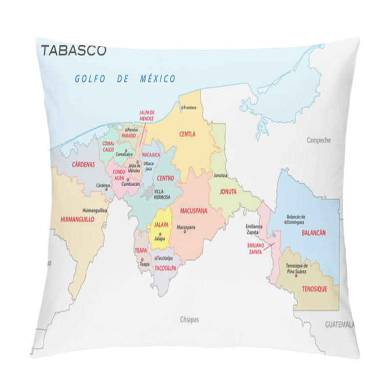 Personality  Tabasco, Administrative, Political And Municipality Vector Map Pillow Covers