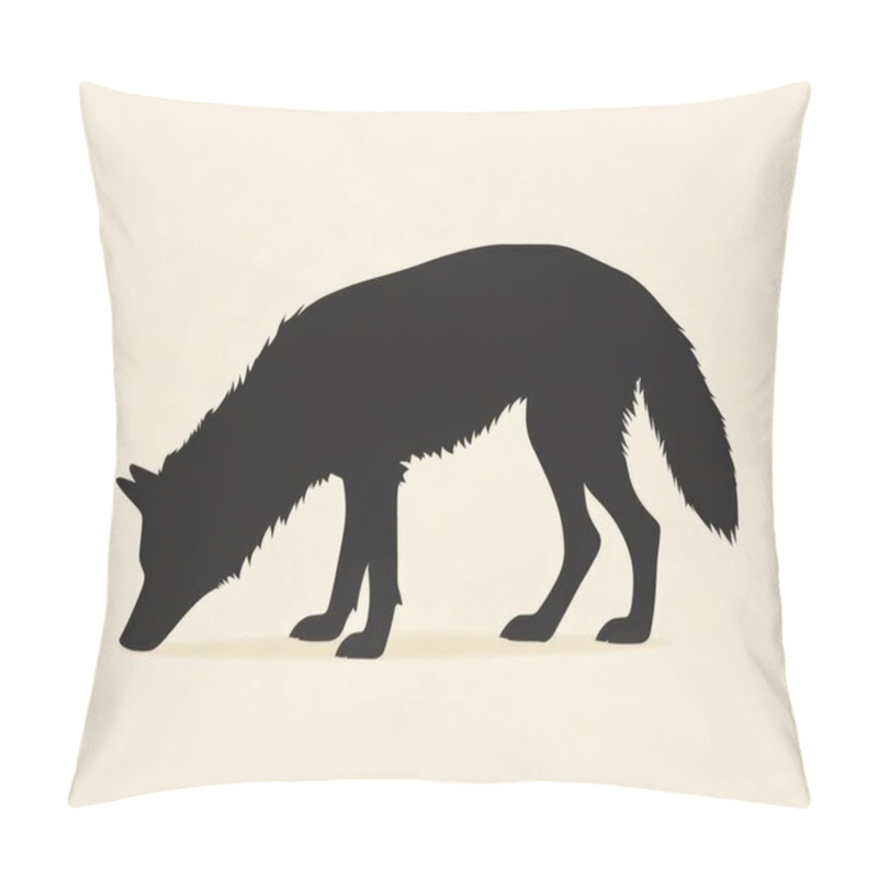 Personality  Silhouette Of A Black Fox In Profile, Poised To Sniff The Ground, Showcasing Its Sleek Form And Bushy Tail. Pillow Covers