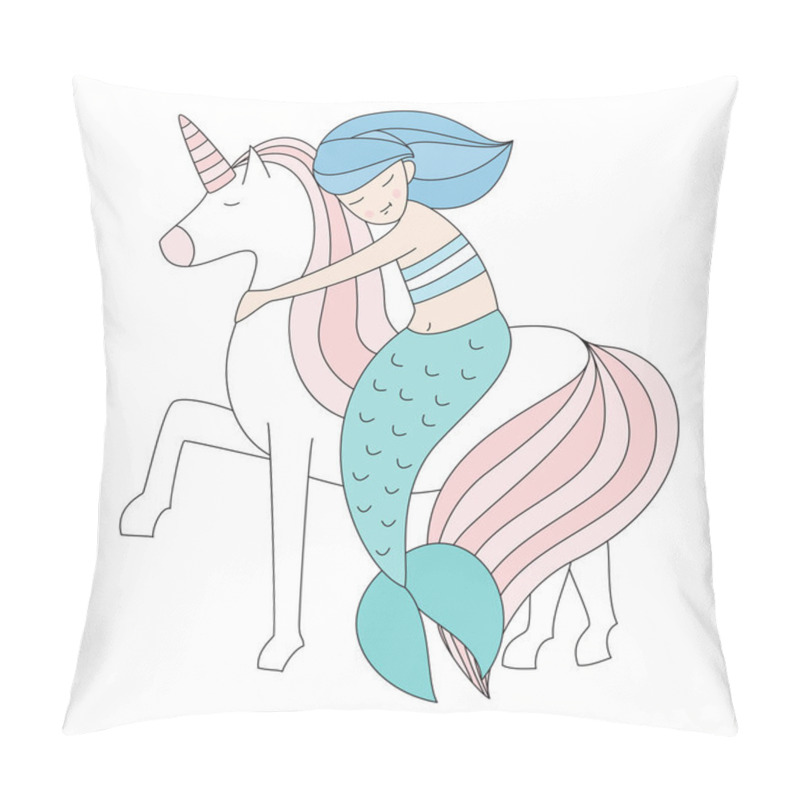 Personality  Mermaid And Unicorn Isolated Vector Illustration Pillow Covers