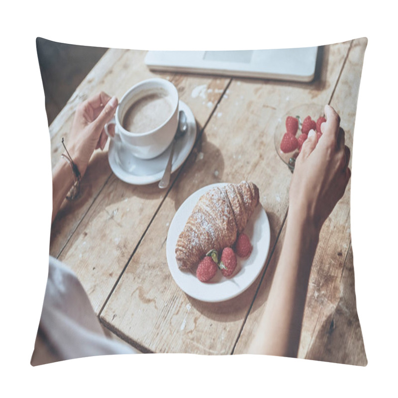 Personality  Woman Enjoying Morning Coffee Pillow Covers