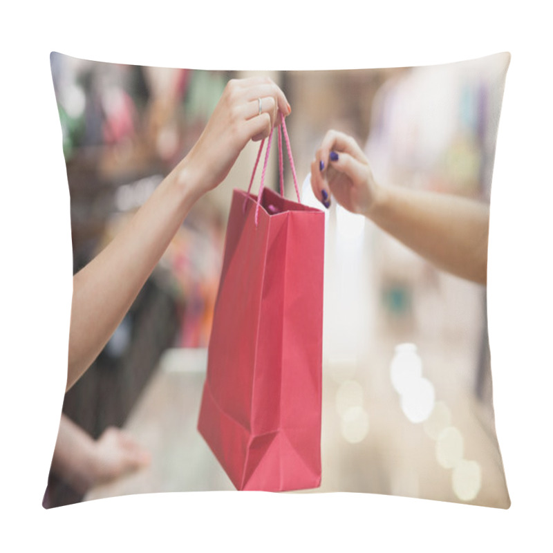 Personality  Woman Handing Over Shopping Bag Pillow Covers