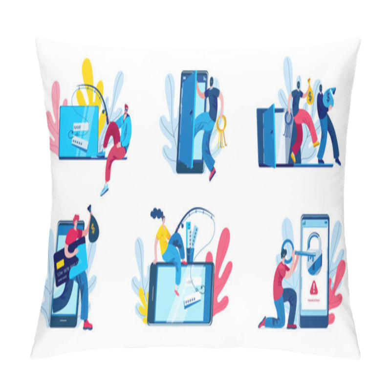 Personality  A Set Of Vector Illustrations On The Topic Of Cybercrime. Pillow Covers