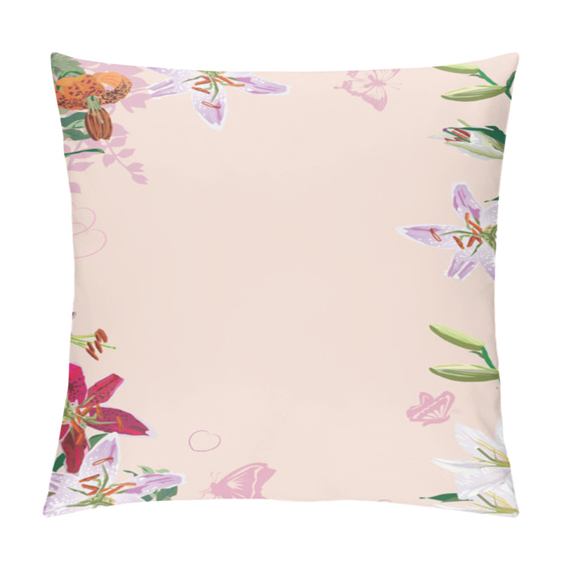 Personality  Lily Flowers Frame Illustration On Pink Pillow Covers