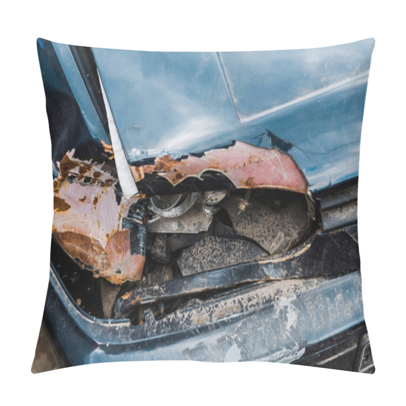 Personality  Damaged Automobile With Broken Headlight After Car Accident  Pillow Covers