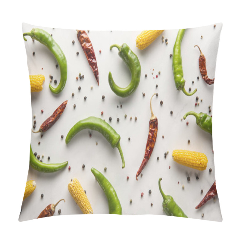 Personality  Corn, Chili And Jalapeno Peppers On White Background  Pillow Covers