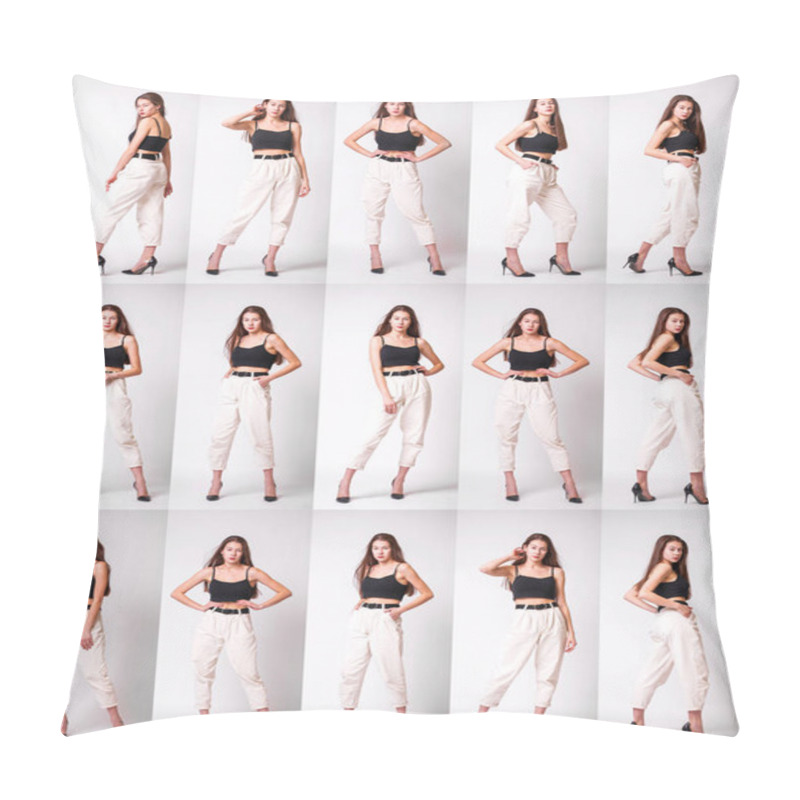 Personality  Portrait Full Body Of Young Beautiful Brunette Model Pillow Covers