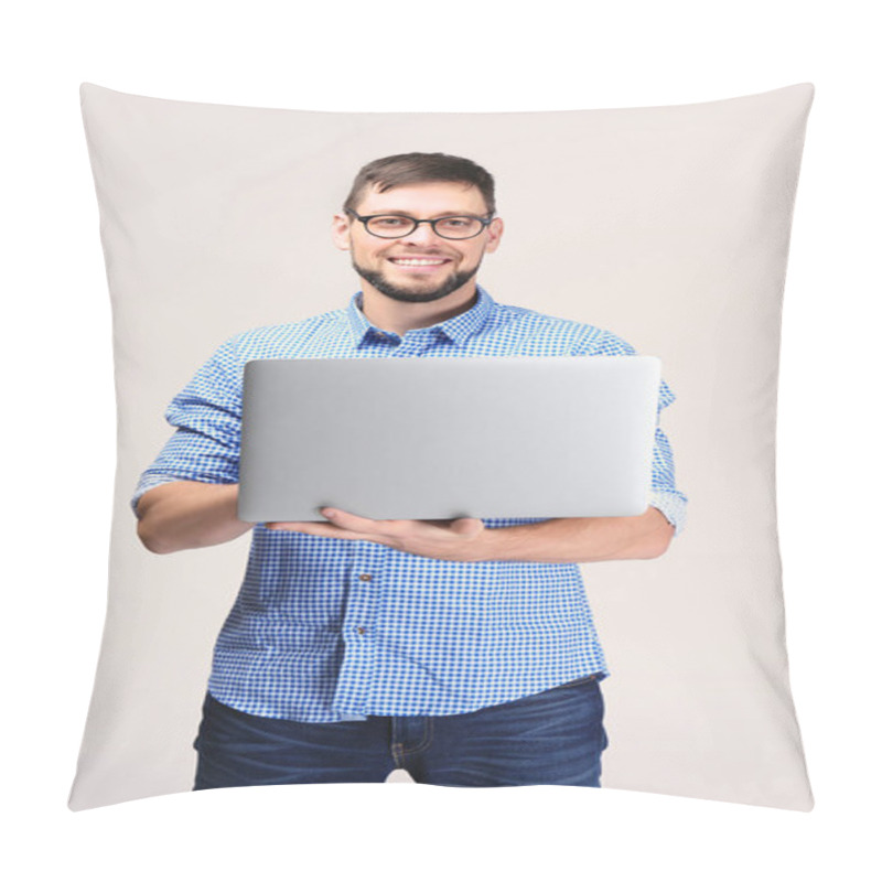 Personality  Handsome Young Programmer With Laptop Pillow Covers