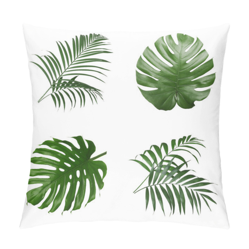 Personality  Set With Different Tropical Leaves On White Background Pillow Covers