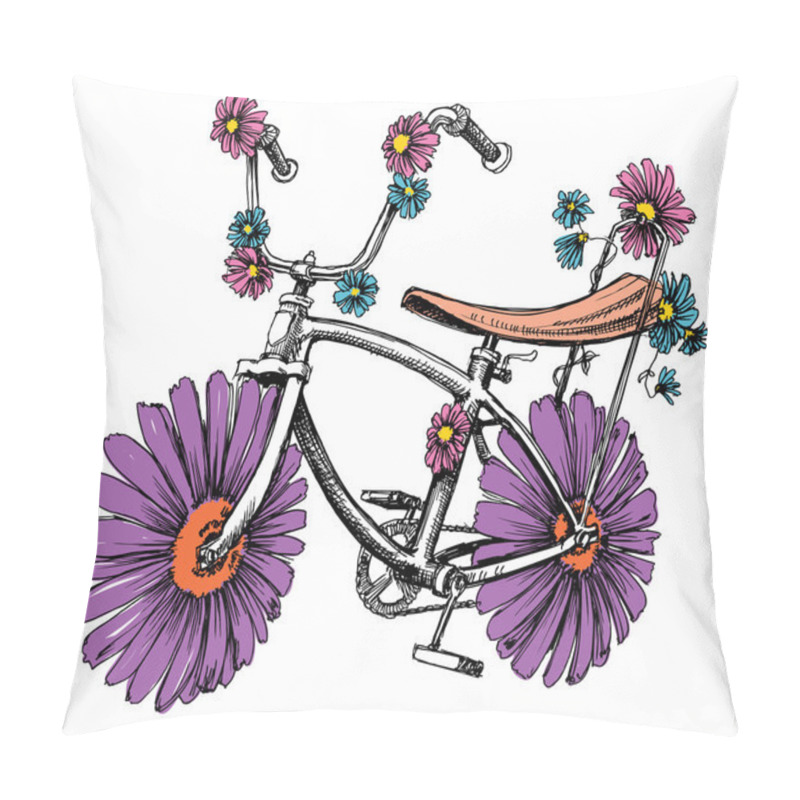 Personality  Bike With Flowers Cute Design Element For Different Events Pillow Covers