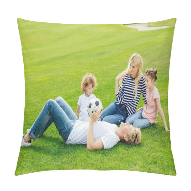 Personality  Family With Soccer Ball In Park Pillow Covers