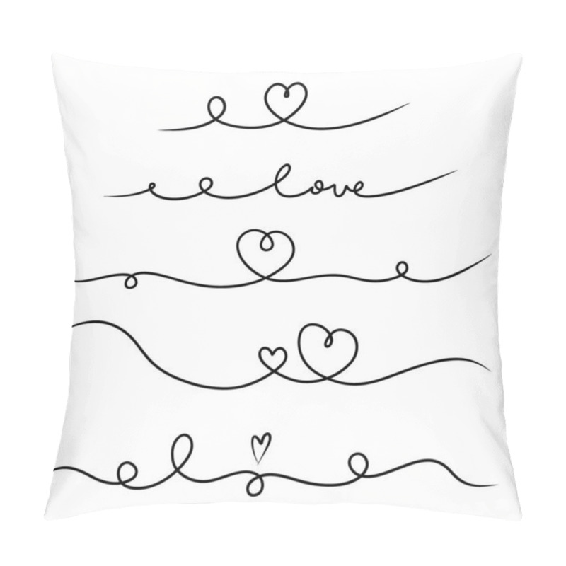 Personality  Heart Divider Set. Hand Drawn Swirl Line Borders, Hearts And Love Letters, Romantic Valentines Or Wedding Decoration, Simple Style Decor Vector Isolated Collection Pillow Covers