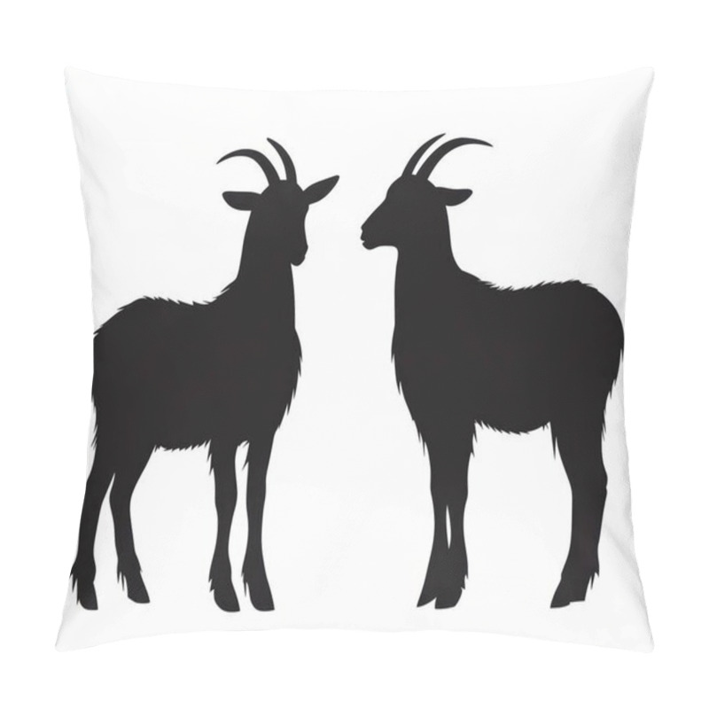 Personality  Silhouettes Of Two Goats Standing Side By Side Against A Plain Background. Pillow Covers