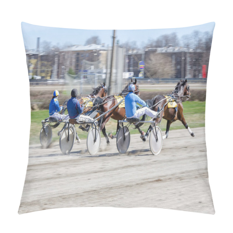 Personality  Harness Racing. Racing Horses Harnessed To Lightweight Strollers. Pillow Covers