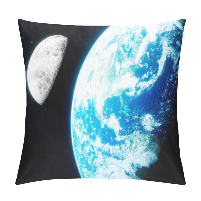 Personality  3d Photorealistic Rendering Of Earth And Moon. Pillow Covers