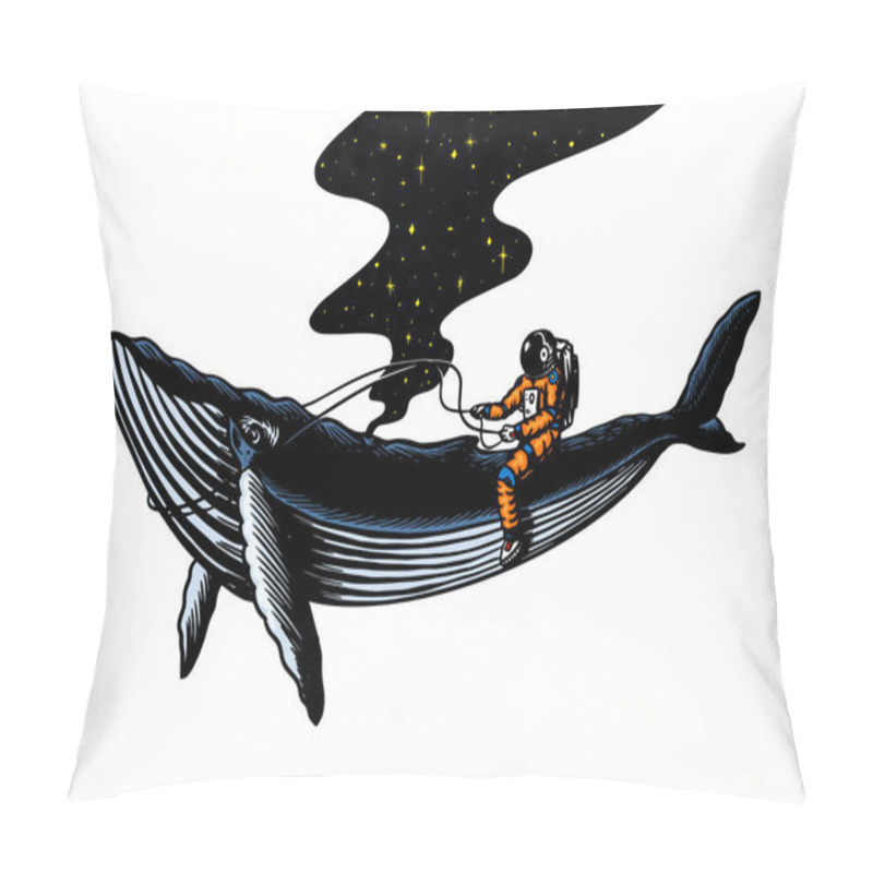 Personality  Astronaut Spaceman With Blue Whale. Astronomical Galaxy Space. Funny Cosmonaut Explore Adventure. Engraved Hand Drawn In Old Sketch. Planets In The Solar System. Pillow Covers