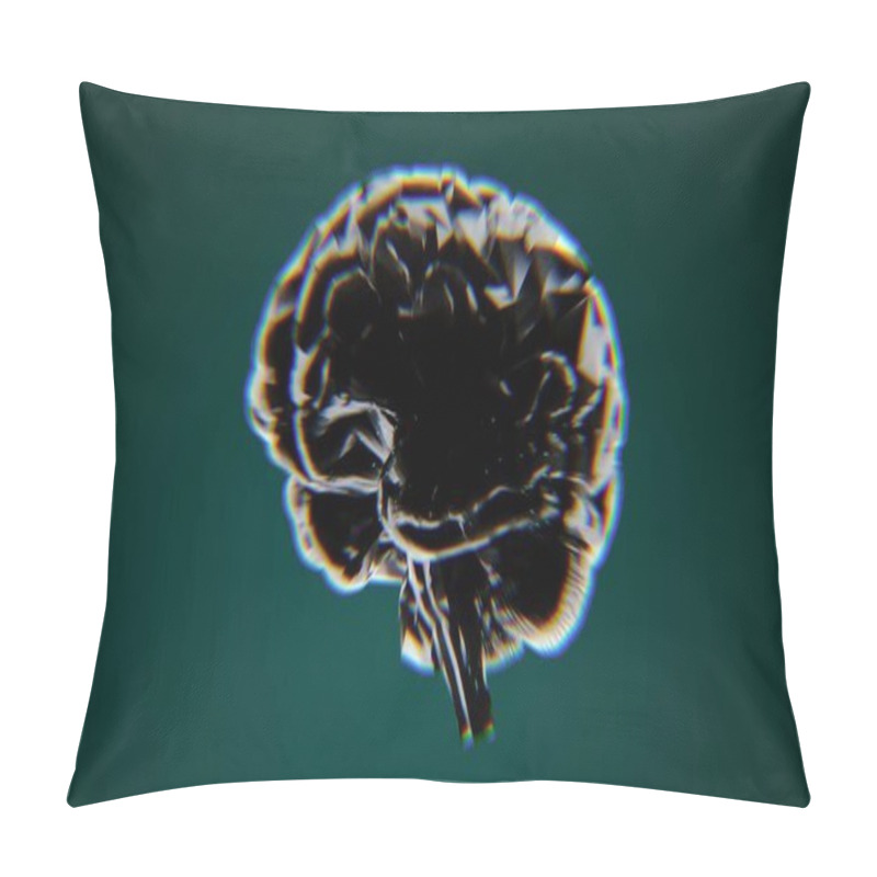 Personality  Digital 3D Rendering Of A Brain With A Chromatic Glitch Effect On A Green Background, Representing AI, Neural Networks, And Cognitive Science. Pillow Covers