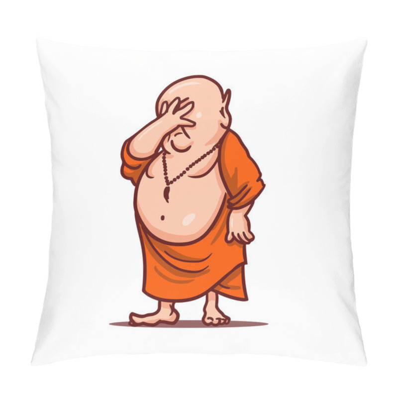 Personality  Cartoon Vector Illustration. Street Art Work Or Sticker With Funny Character. Upset Buddha Put His Hand To Face And Closed His Eyes. Facepalm Gesture. Pillow Covers