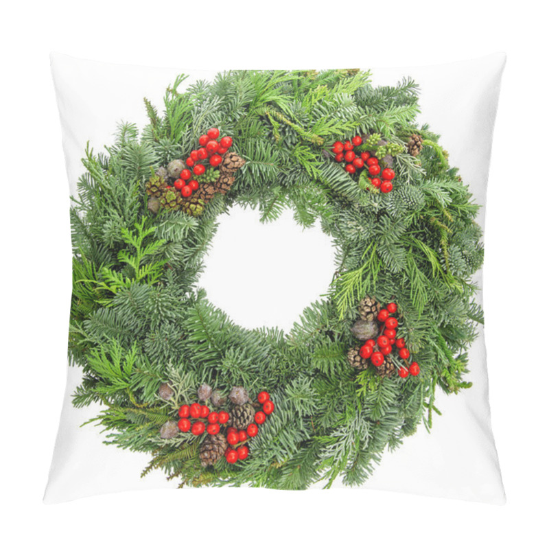 Personality  Christmas Wreath Fir, Pine, Spruce Twigs With Cones Red Berries Pillow Covers