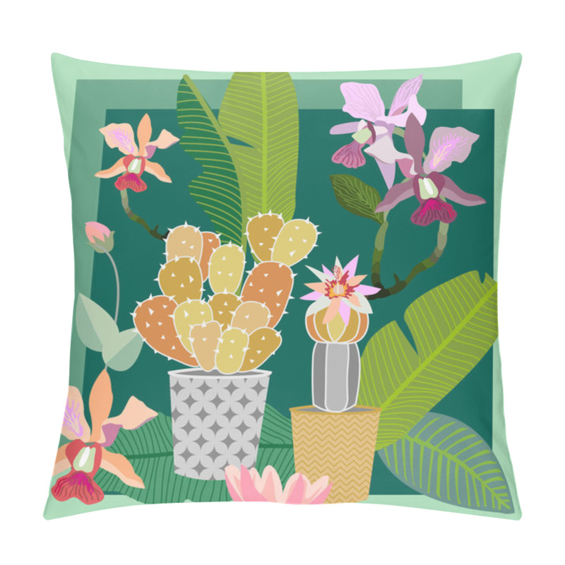 Personality  Tropical Succulent Garden In Green.  Pillow Covers