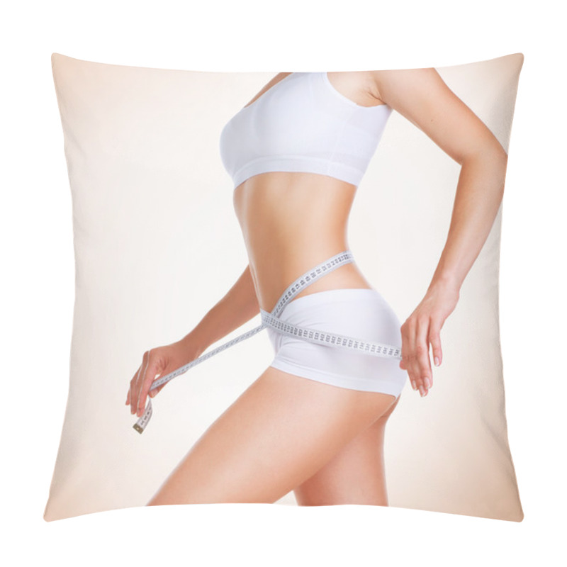 Personality  Woman Measuring Her Waistline. Diet. Perfect Slim Body Pillow Covers