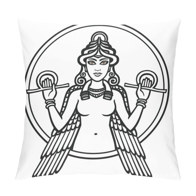 Personality  The Stylized Goddess Ishtar. The Black Silhouette Isolated On A White Background. Pillow Covers