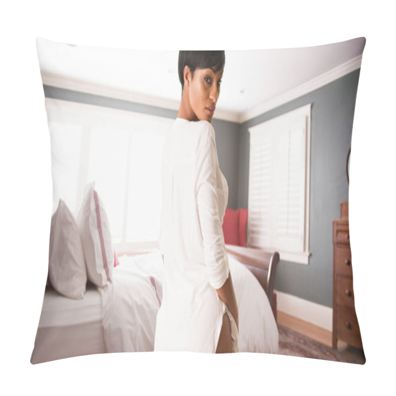 Personality  Sexy And Seductive Woman In Bedroom Looking Over Shoulder Pillow Covers