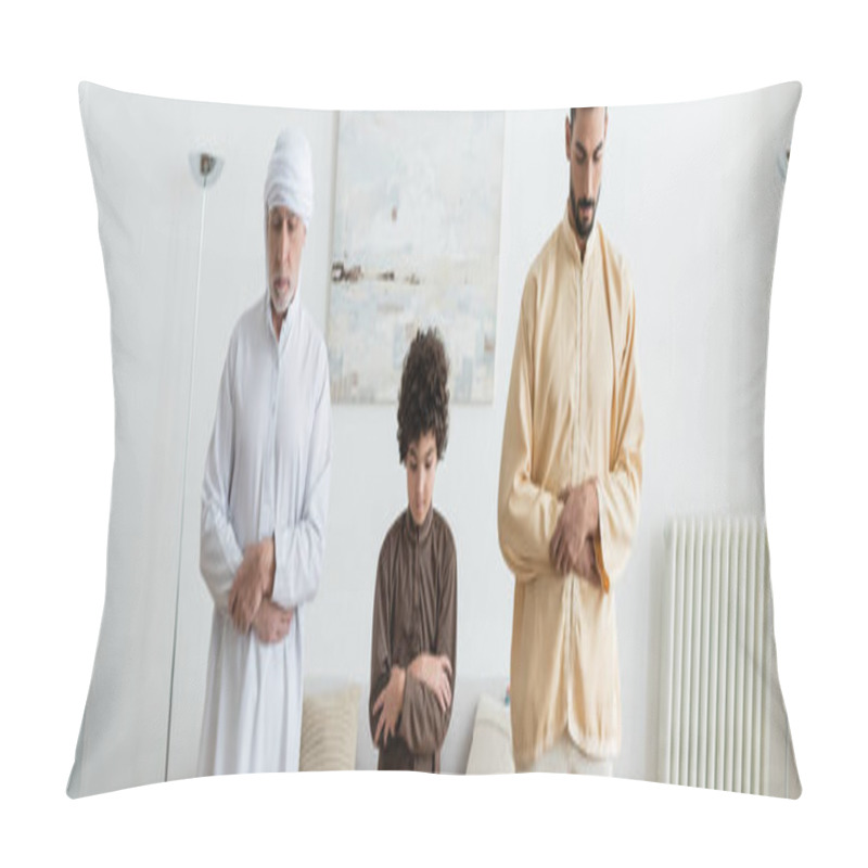 Personality  Multiethnic Family Crossing Arms While Praying At Home, Banner  Pillow Covers