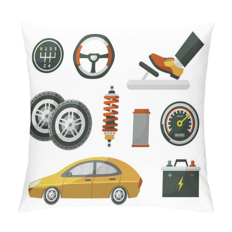 Personality  Flat Style Car, Auto, Automobile And Set Of Parts Pillow Covers