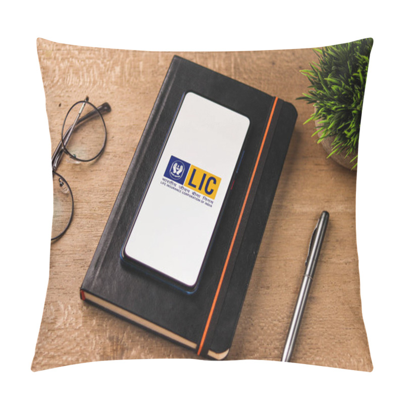 Personality  Assam, India - December 20, 2020 : LIC Logo On Phone Screen Stock Image. Pillow Covers