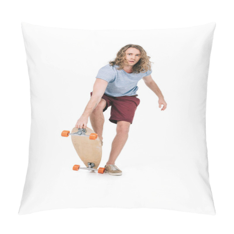 Personality  Handsome Young Man With Skateboard Pillow Covers