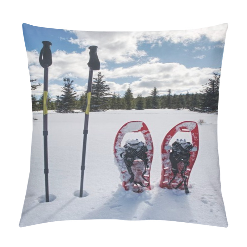 Personality  Snowshoes For Walking On Soft Snow In The Mountains.  Winter Sport Activity Concept. Pillow Covers