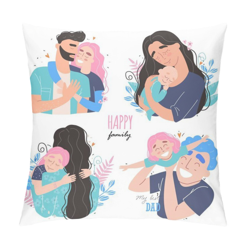 Personality  Set Clip Art Of A Happy Smiling Families Isolated On White Background Pillow Covers